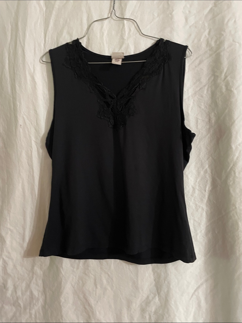 Petite size Medium Covington Black Lace-Trim V-Neck Sleeveless Top